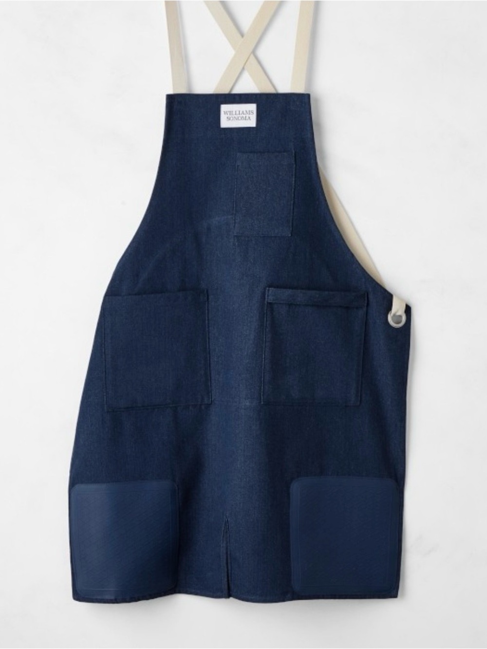 Williams Sonoma Navy Apron with Cream Crossback Straps